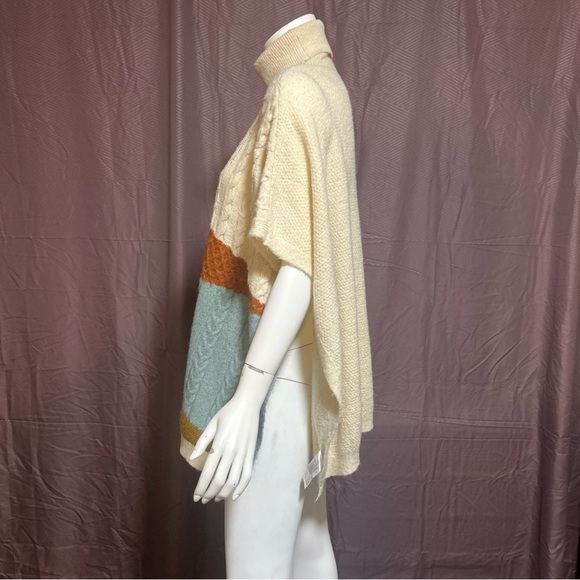 Anamá Turtleneck Colorblock Mixed-Knit Poncho Sweater Ivory Size L - Picture 4 of 12